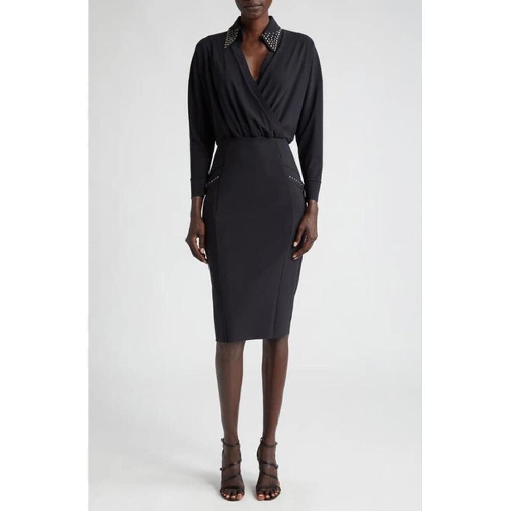 Chiara Boni La Petite Robe - Kirany Stud Long Sleeve Midi Shirtdress In Black